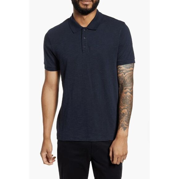 Vince Cotton Slub Jersey Polo Shirt in Navy Blue, Sz Large, MSRP $95 - Picture 1 of 9